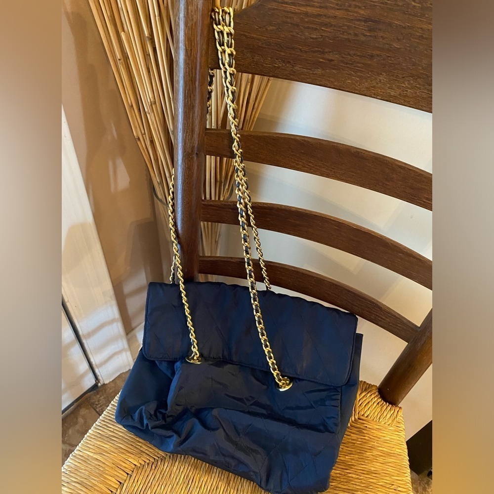 Italian-Made Holt Renfrew Navy Gold Shoulder Bag